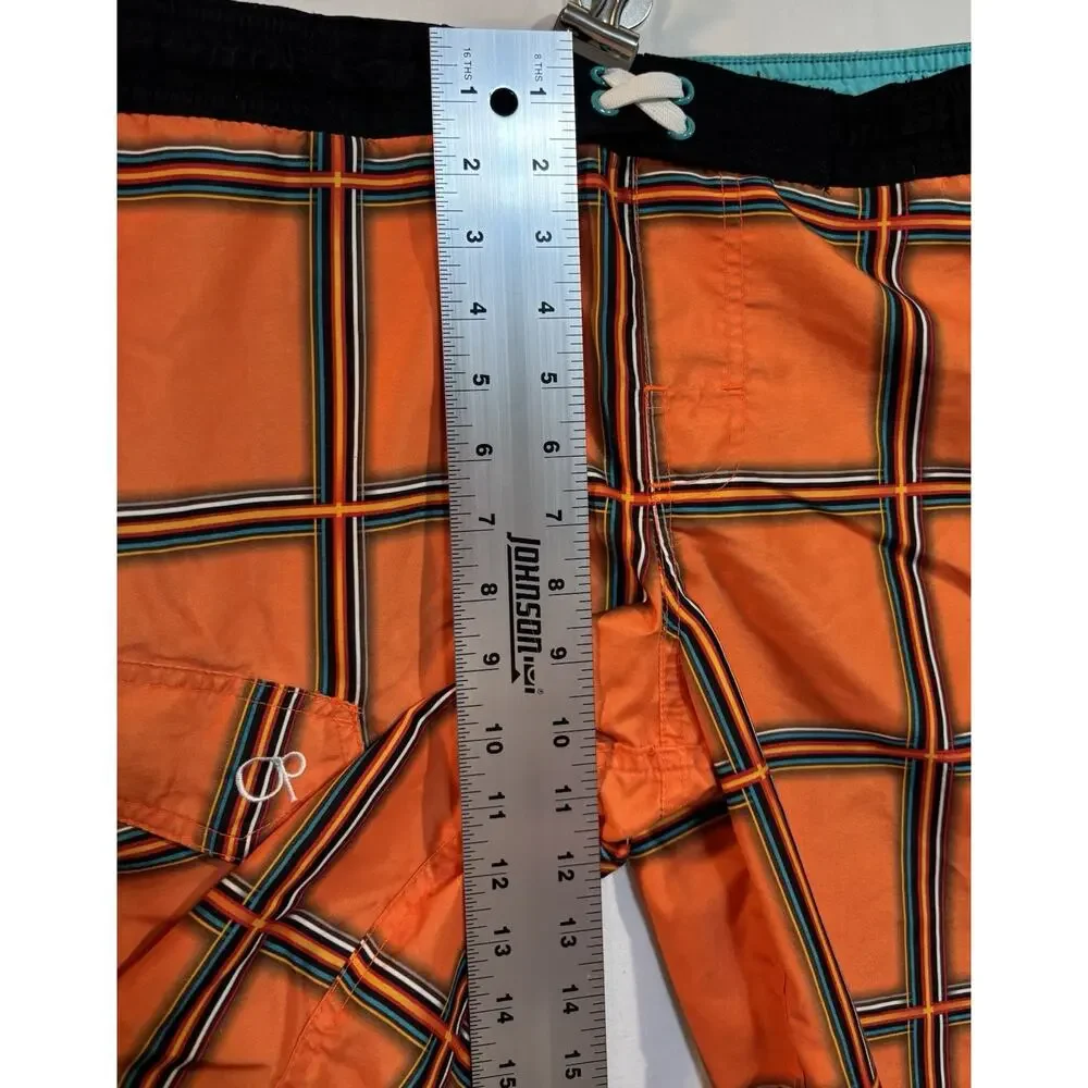 OP Orange Plaid Board Shorts Youth L/G 10-12 Swim Trunks Surf Beach Pockets